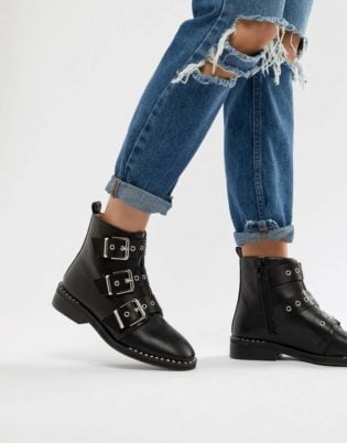 Raid Raid Jack Black Studded Buckle Detail Flat Boots