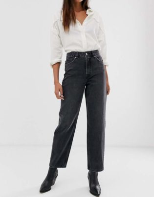 Selected Femme High Waist Sraight Leg Grey Jeans