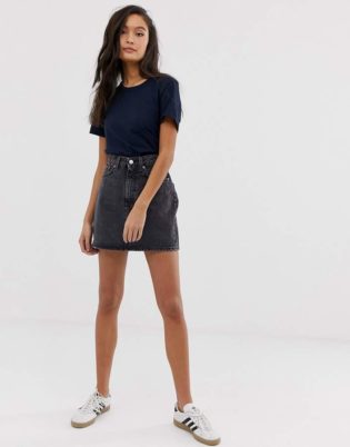 Weekday Denim Mini Skirt In Washed Black