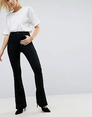ASOS Bell Flare Jeans In Clean Black With Pressed
