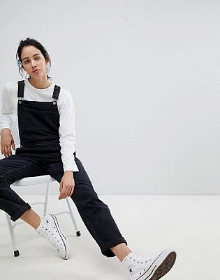 Asos Design Denim Dungaree In Washed Black