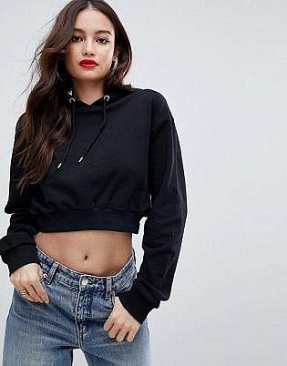 Asos Design Super Crop Hoodie In Black