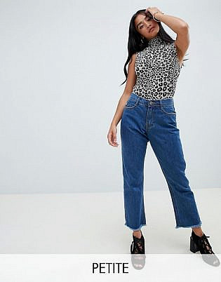 Missguided Petite Wrath Mid Rise Cropped Flare Jeans In Mid Blue Wash