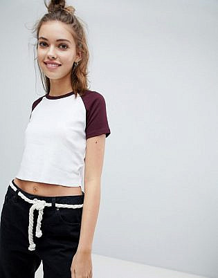 Pull&bear Raglan Crop T Shirt In Burg Edge