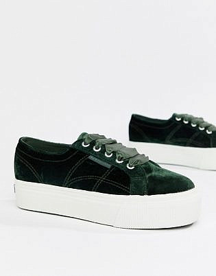 Superga Platform Sneakers In Jade Velour