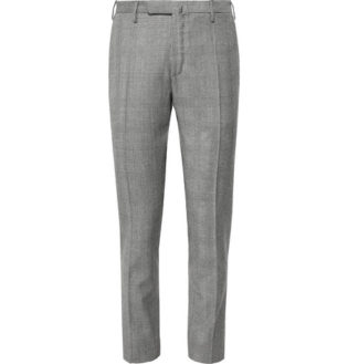 Black Slim Fit Prince Of Wales Checked Wool Twill Trousers
