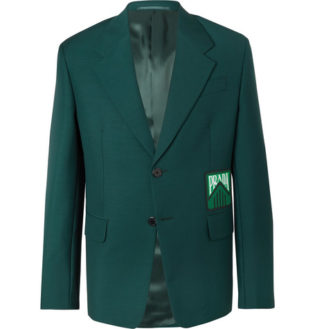 Bottle Green Slim Fit Logo Appliquéd Mohair And Wool Blend Blazer