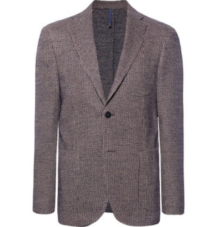 Burgundy Slim Fit Unstructured Puppytooth Cotton And Virgin Wool Blend Blazer