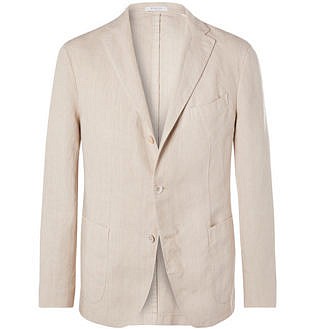 Cream K Jacket Slim Fit Unstructured Linen Suit Jacket