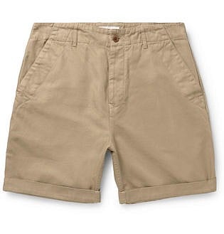 Garment Dyed Peached Cotton And Linen Blend Twill Shorts