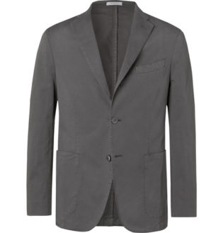 Grey K Jacket Slim Fit Unstructured Cotton Blend Twill Suit Jacket