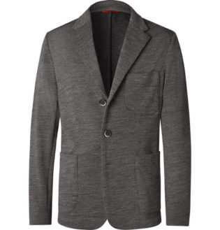 Grey Unstructured Mélange Wool Blend Jersey Blazer