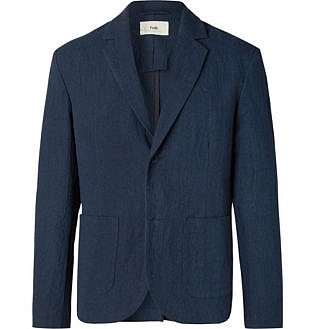 Navy Unstructured Linen And Cotton Blend Blazer