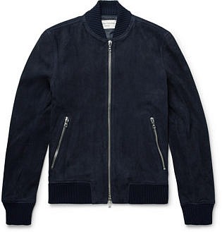 Slim Fit Suede Bomber Jacket