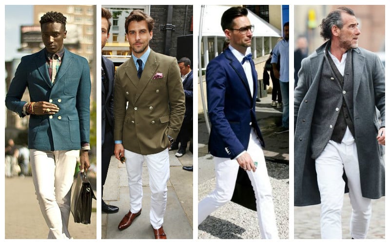 white trousers coloured jackets