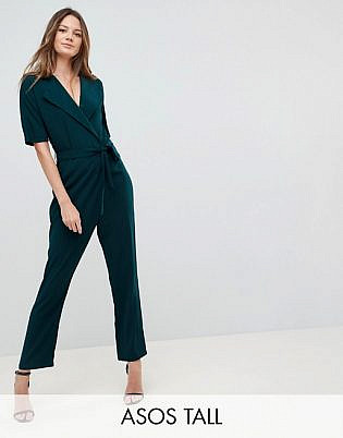 Asos Design Tall Wrap Jumpsuit With Self Belt