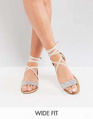 Asos Design Wide Fit Fi Embellished Flat Sandals