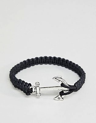 Asos Design Anchor Bracelet In Black