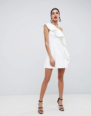 Asos Design One Shoulder Ruffle A Line Mini Dress