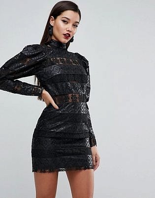 Asos Edition Embossed Pu And Lace Cocktail Mini Dress