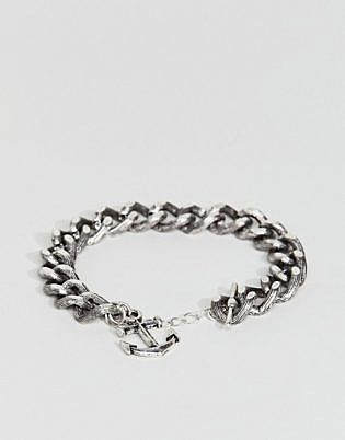 Asos Embossed Chain Bracelet With Anchor