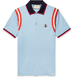 Appliquéd Striped Cotton Blend Piqué Polo Shirt