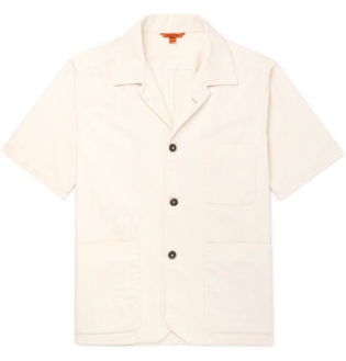 Camp Collar Herringbone Cotton Shirt