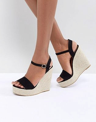 Glamorous Black Espadrille Wedge Sandals