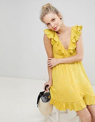 Glamorous Mini Smock Dress With Ruffles In Metallic Fleck