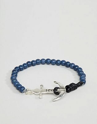 Icon Brand Navy Beaded Bracelet With Anchor Closure