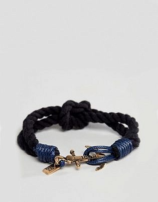 Icon Brand Navy Cord Bracelet With Anchor Closure