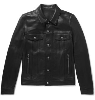 Logo Print Leather Jacket