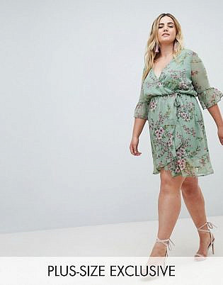 Missguided Plus Chiffon Floral Frill Sleeve Mini Dress