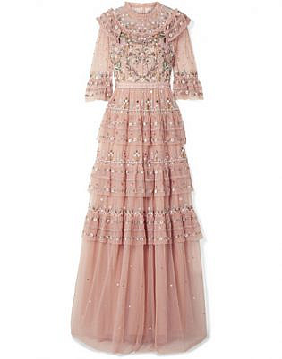 Needle & Thread Paradise Ruffled Embroidered Tulle Gown