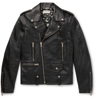 Slim Fit Textured Leather Biker Jacket