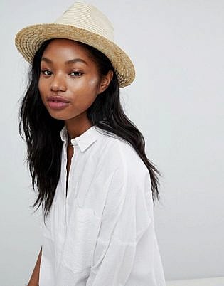 South Beach Straw Fedora Hat With Cream Poms