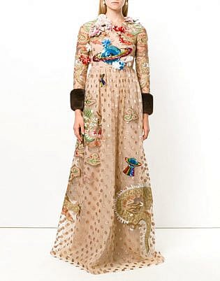 embroidered polka dot tulle gown