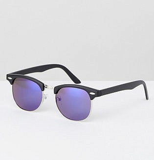 Asos Design Retro Sunglasses With Blue Mirror Lens