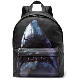 Leather Trimmed Shark Print Canvas Backpack