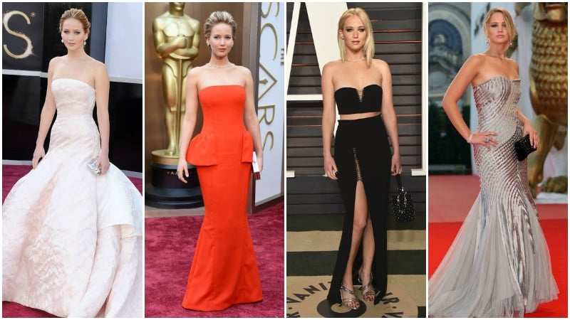 Jennifer Lawrence Strapless Gowns