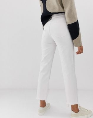 Asos Design Florence Authentic Straight Leg Jeans In Bone Chalky White Wash