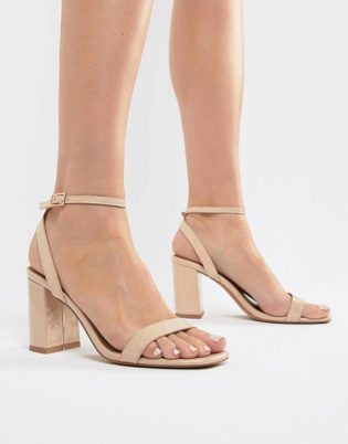 Asos Design Hong Kong Barely There Block Heeled Sandals In Warm Beige