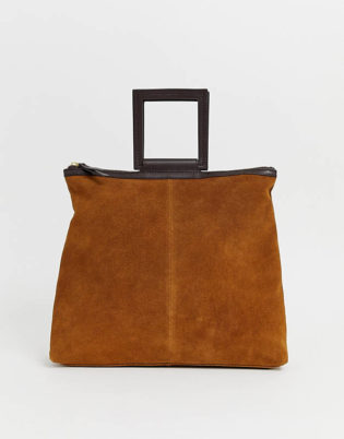 Asos Design Suede Tote Bag With Square Handle Detail