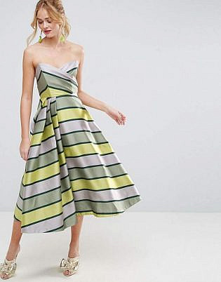 Asos Edition Asos Salon Bandeau Stripe Midi Prom Dress