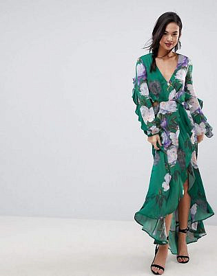 Asos Floral Print Ruffle Maxi Dress