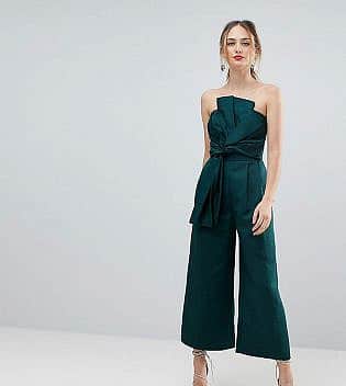 Asos Tall Jumpsuit In Structured Fabric With Knot And Drape Detail