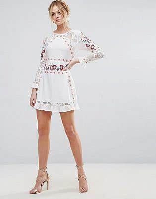 Rd & Koko Long Sleeve Skater Dress With Embroidered & Lace Panel