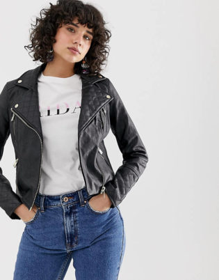 River Island Faux Leather Biker Jacket In Black