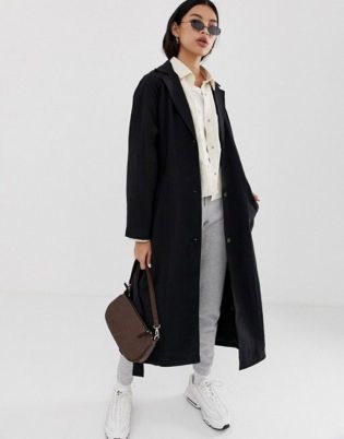 Weekday Relaxed Trench Coat In Black