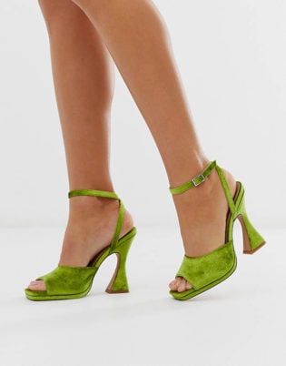 Asos Design Hakka Platform Heeled Sandals In Green Velvet